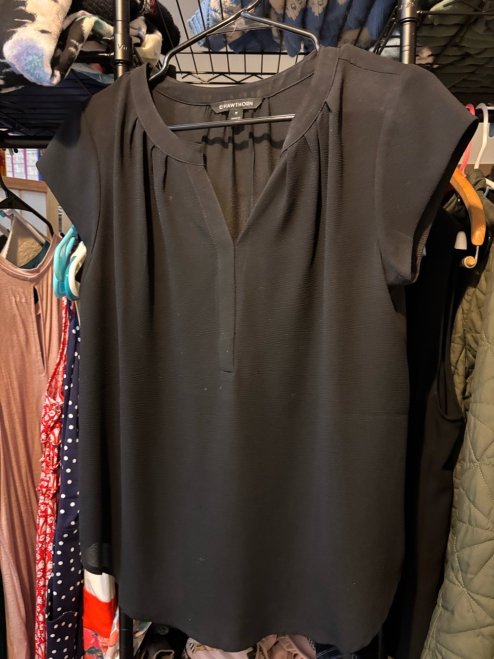 41 Hawthorn Black Split-Neck Blouse
